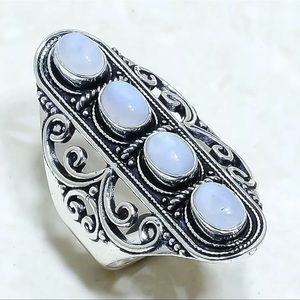 Rainbow Moonstone 4 stone Gemstone Handmade Silver jewelry Ring Size 9.5